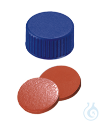 Kurzgewindekappe ND9. PP. blau. geschlossen. Septum Naturkautschuk...