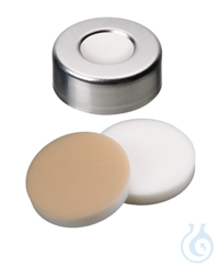 Bördelkappe ND20. Aluminium. Standard. 10 mm Mittelloch. Silikon weiß/PTFE...