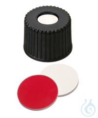 Schraubkappe ND8. PP. schwarz. 5.5 mm Mittelloch. Septum Silikon creme/PTFE...