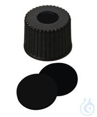 Schraubkappe ND8. PP. schwarz. 5.5 mm Mittelloch. Septum Viton 1A. schwarz....