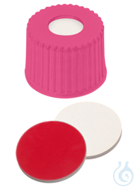 Schraubkappe ND8. PP. pink. 5.5 mm Mittelloch. Septum Silikon weiß/PTFE rot....