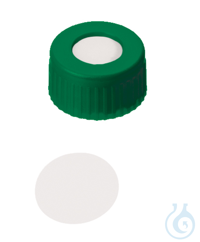 Kurzgewindekappe ND9. PP. grün. 6 mm Mittelloch. Septum PTFE virginal. 0.2...