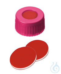 Kurzgewindekappe ND9. PP. pink. 6 mm Mittelloch. Septum PTFE rot/Silikon...