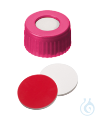 Kurzgewindekappe ND9. PP. pink. 6 mm Mittelloch. Septum Silikon weiß/PTFE...
