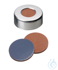 Bördelkappe ND20. Aluminium. Standard. 10 mm Mittelloch. Butyl rot/PTFE grau....