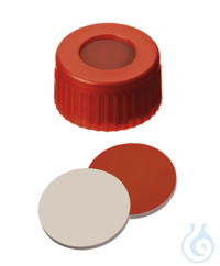 Kurzgewindekappe ND9. PP. rot. 6 mm Mittelloch. Septum RedRubber/PTFE beige....
