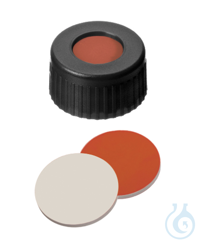 Kurzgewindekappe ND9. PP. schwarz. 6 mm Mittelloch. Septum RedRubber/PTFE...