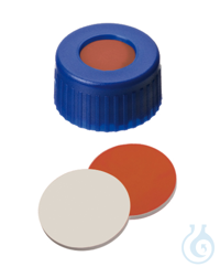 Kurzgewindekappe ND9. PP.  blau. 6 mm Mittelloch. Septum  RedRubber/PTFE...