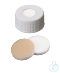 Schraubkappe ND24. Gewinde 24-400. PP. weiß. 15 mm Mittelloch. Silikon...