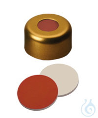 Bördelkappe ND11. Aluminium. gold. 5.5 mm Mittelloch. Septum RedRubber/PTFE...