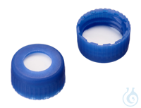 Kurzgewindekappe ND9. PP. blau. 6 mm Mittelloch. Septum Silikon weiß/PP...