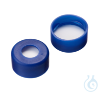 Schnappringkappe ND11. PE. blau. 6 mm Mittelloch. Septum Silikon weiß/PP...