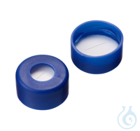 Schnappringkappe ND11. PE. blau. 6 mm Mittelloch. Septum Silikon weiß/PP...