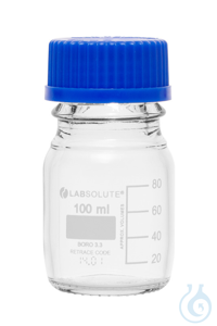 Laborflaschen, Klarglas, GL45, aus Borosilikatglas 3.3, mit blauen...
