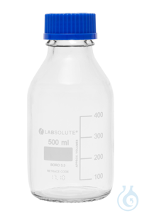 Laborflaschen. 500 ml. Klarglas. GL45. aus Borosilikatglas 3.3. mit blauen...