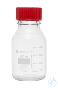 Laborflaschen, Klarglas, GL45, aus Borosilikatglas 3.3, mit roten...