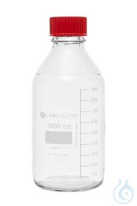 Laborflaschen. 1000 ml. Klarglas. GL45. aus Borosilikatglas 3.3. mit roten...