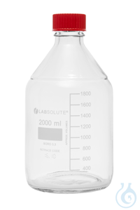 Laborflaschen. 2000 ml. Klarglas. GL45. aus Borosilikatglas 3.3. mit roten...