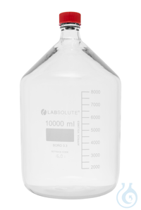 Laborflaschen. 10000 ml. Klarglas. GL45. aus Borosilikatglas 3.3. mit roten...