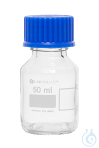 Laborflaschen. 50 ml. Klarglas. GL32. aus Borosilikatglas 3.3. mit blauen...