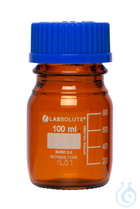 Laborflaschen. 100 ml. Braunglas. GL45. aus Borosilikatglas 3.3. mit blauen...