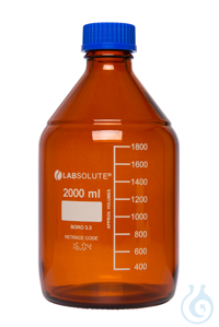 Laborflaschen. 2000 ml. Braunglas. GL45. aus Borosilikatglas 3.3. mit blauen...