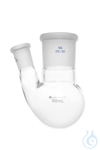 Zweihals-Rundkolben. Seitenhals schräg. 20°. 50 ml. MH 14/23. SH 14/23. gemäß...