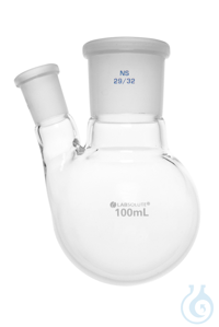 Zweihals-Rundkolben. Seitenhals schräg. 20°. 100 ml. MH 29/32. SH 14/23....