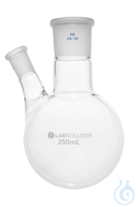 Zweihals-Rundkolben. Seitenhals schräg. 20°. 250 ml. MH 29/32. SH 14/23....