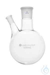 Zweihals-Rundkolben. Seitenhals schräg. 20°. 500 ml. MH 29/32. SH 14/23....