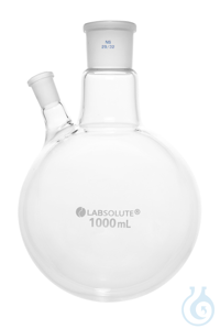 Zweihals-Rundkolben. Seitenhals schräg. 20°. 1000 ml. MH 29/32. SH 14/23....