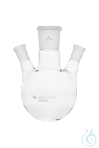 Dreihals-Rundkolben. Seitenhals schräg. 20°. 250 ml. MH 29/32. SH 14/23....