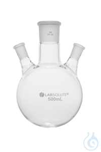 Dreihals-Rundkolben. Seitenhals schräg. 20°. 500 ml. MH 29/32. SH 14/23....