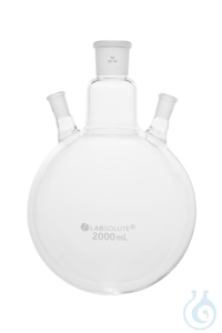 Dreihals-Rundkolben. Seitenhals schräg. 20°. 2000 ml. MH 29/32. SH 14/23....