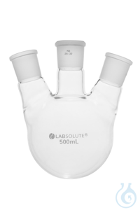 Dreihals-Rundkolben. Seitenhals schräg. 20°. 500 ml. MH 29/32. SH 29/32....