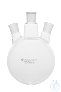 Dreihals-Rundkolben. Seitenhals schräg. 20°. 2000 ml. MH 29/32. SH 29/32....