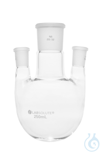 Dreihals-Rundkolben. Seitenhals parallel. 250 ml. MH 29/32. SH 14/23. gemäß...