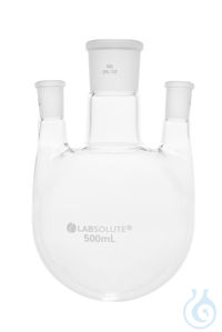 Dreihals-Rundkolben. Seitenhals parallel. 500 ml. MH 29/32. SH 14/23. gemäß...