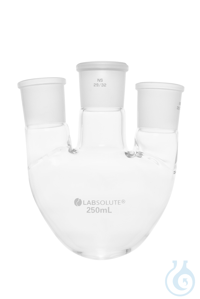 Dreihals-Rundkolben. Seitenhals parallel. 250 ml. MH 29/32. SH 29/32. gemäß...