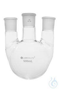 Dreihals-Rundkolben. Seitenhals parallel. 500 ml. MH 29/32. SH 29/32. gemäß...