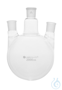 Dreihals-Rundkolben. Seitenhals parallel. 2000 ml. MH 29/32. SH 29/32. gemäß...