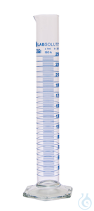 Messzylinder. 250 ml. blaue Graduierung. Teilung 2 ml. hohe Form. Klasse A....
