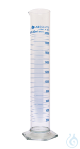 Messzylinder, 2000 ml, blaue Graduierung, Teilung 20 ml, hohe Form, Klasse A,...