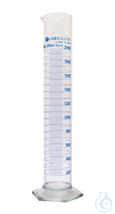 Messzylinder. 2000 ml. blaue Graduierung. Teilung 20 ml. hohe Form. Klasse A....