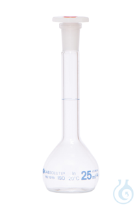 Messkolben. Klarglas. Borosilikat 3.3. 25 ml. NS 10/19. mit PE-Stopfen....