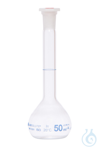 Messkolben. Klarglas. Borosilikat 3.3. 50 ml. NS 12/21. mit PE-Stopfen....