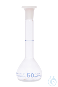 Messkolben. Klarglas. Borosilikat 3.3. 50 ml. NS 14/23. mit PE-Stopfen....
