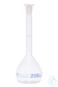 Messkolben. Klarglas. Borosilikat 3.3. 200 ml. NS 14/23. mit PE-Stopfen....