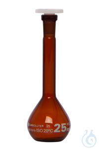 Messkolben. Braunglas. Borosilikat 3.3. 25 ml. NS 10/19. mit PE-Stopfen....