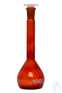 Messkolben. Braunglas. Borosilikat 3.3. 100 ml. NS 14/23. mit PE-Stopfen....